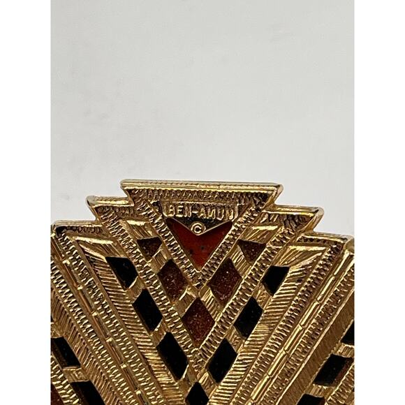 Ben-Amun Designer Red Brown Geometric Gold Tone Pendant Collar Necklace - Picture 10 of 10